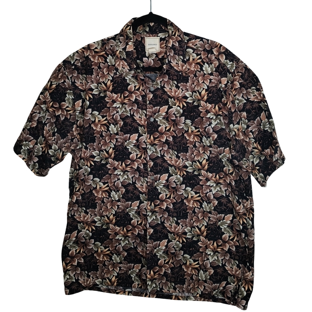 Saddlebred Brown and Black Foliage Print Casual Button Down Shirt Men's Size L.